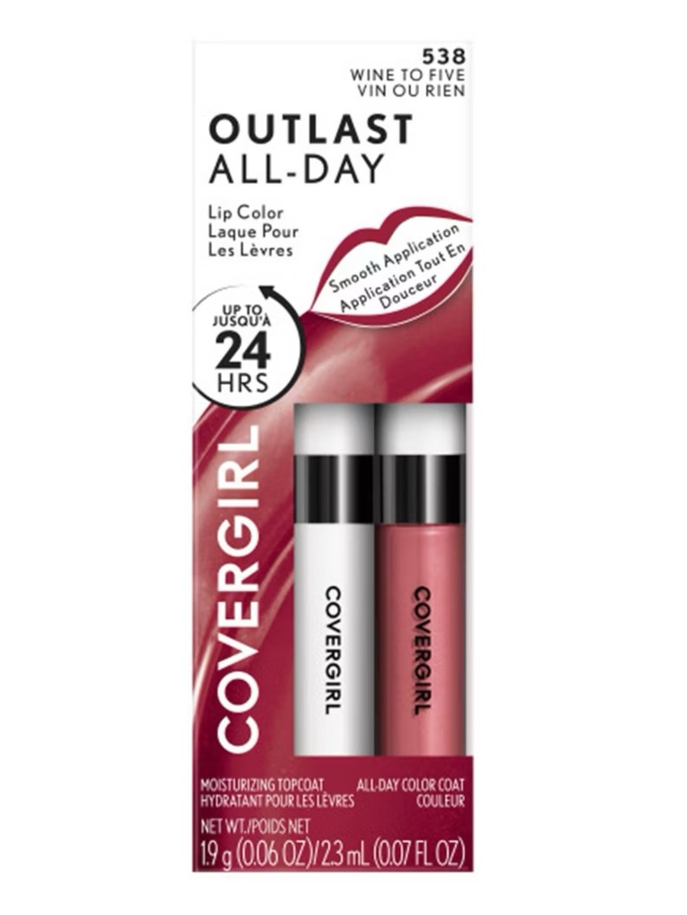 COVERGIRL Outlast All-Day Lip Color With Topcoat - Wine To Five 538, NEW